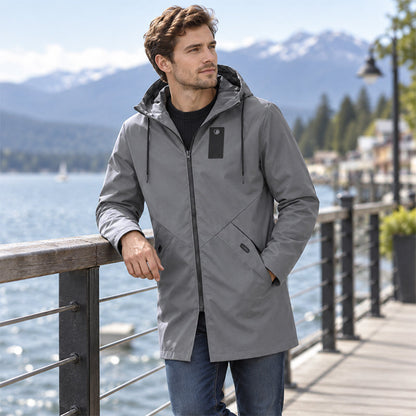 Trench coupe-vent à capuche mi-long pour homme