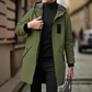 Trench coupe-vent à capuche mi-long pour homme