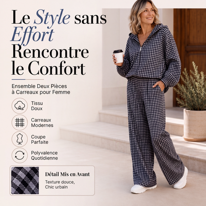 Ensemble 2 pièces à capuche vichy pour femme