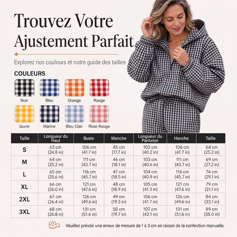 Ensemble 2 pièces à capuche vichy pour femme