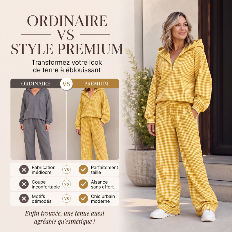 Ensemble 2 pièces à capuche vichy pour femme