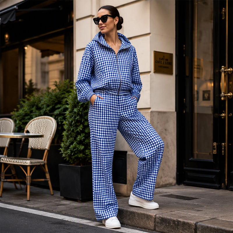 Ensemble 2 pièces à capuche vichy pour femme