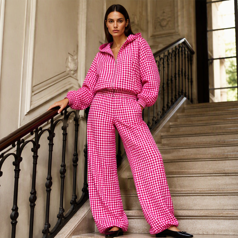 Ensemble 2 pièces à capuche vichy pour femme