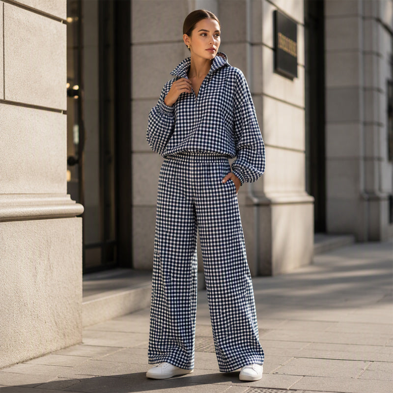 Ensemble 2 pièces à capuche vichy pour femme