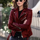 Veste moto courte en simili cuir PU pour femme