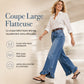 Jean femme stretch confortable à jambes larges, avec taille plissée et ourlet à volants