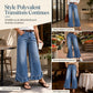 Jean femme stretch confortable à jambes larges, avec taille plissée et ourlet à volants