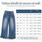 Jean femme stretch confortable à jambes larges, avec taille plissée et ourlet à volants