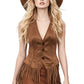 Gilet vintage à col V à franges pour femme