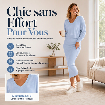 Ensemble sweatshirt épaules dénudées et robe camisole pour femme