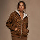 Sweat à capuche zippé à imprimé léopard pour femme
