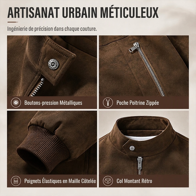 Blouson bomber rétro pour homme à col montant