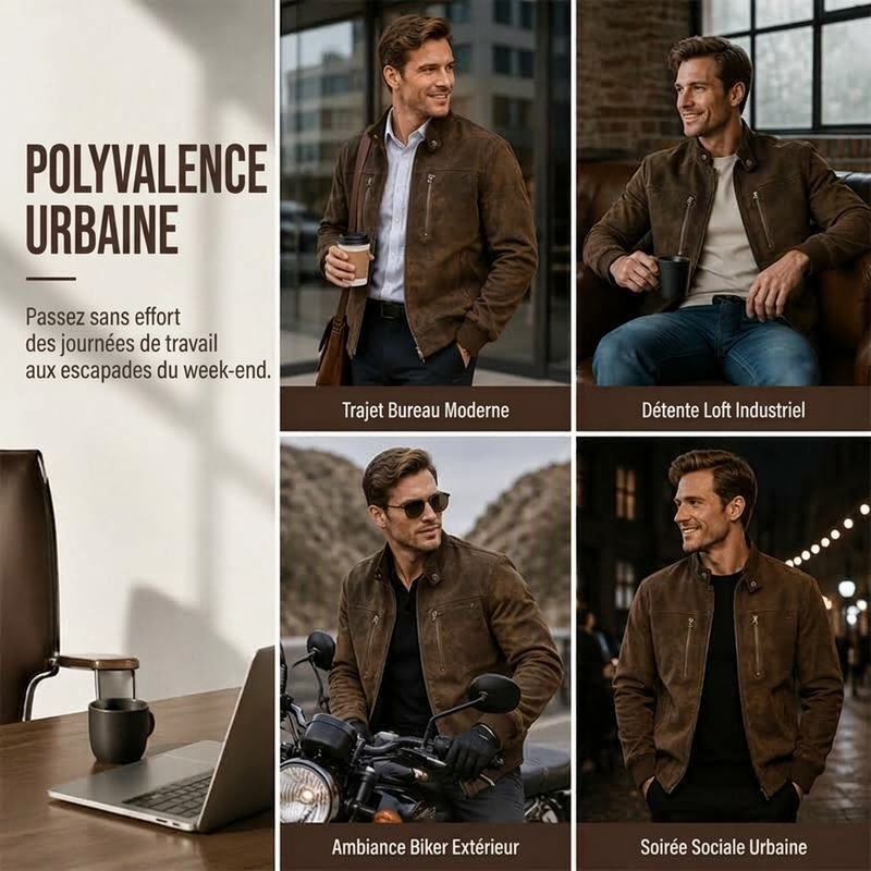 Blouson bomber rétro pour homme à col montant