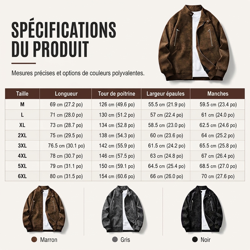 Blouson bomber rétro pour homme à col montant