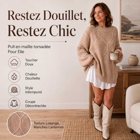 Pull en maille torsadée ample pour femme