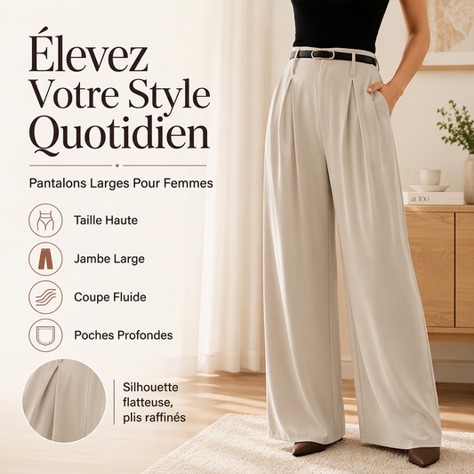 Pantalon large taille haute pour femme