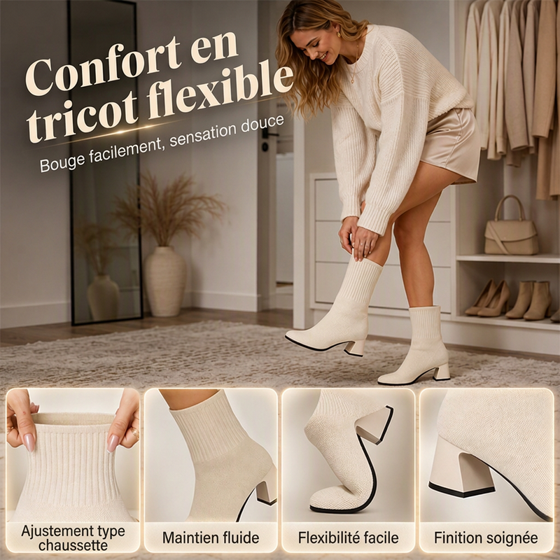 Bottes chaussettes en maille élastique pour femmes