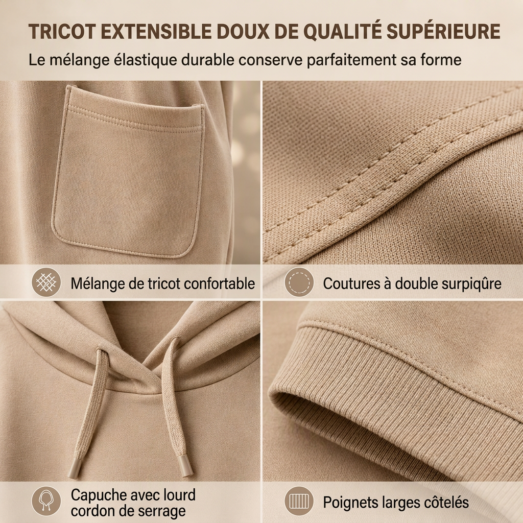 Sweat à capuche décontracté pour femme, couleur unie