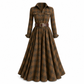Plus Size Women French Vintage Plaid Dress with Irregular Hem and Slimming Design