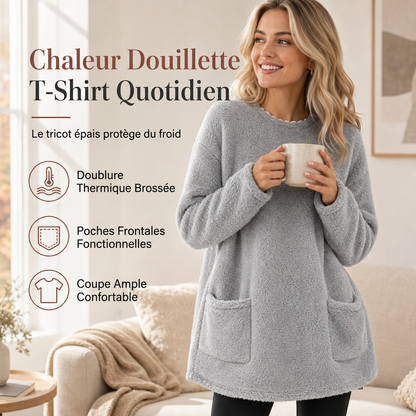 Haut chaud à col rond et manches longues pour femme