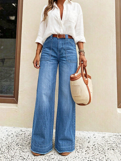 👖 50% DE RÉDUCTION 🌸 Jean droit stretch femme taille haute – Denim confortable & coupe flatteuse – Idéal pour un look casual ou chic au quotidien – bouge avec vous toute la journée ✨🌿