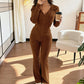 Ensemble veste à capuche zippée côtelée et pantalon évasé pour femme