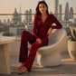 Ensemble veste à capuche zippée côtelée et pantalon évasé pour femme
