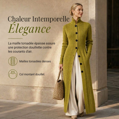 Manteau pull long cardigan long à col roulé et tricot torsadé pour femme
