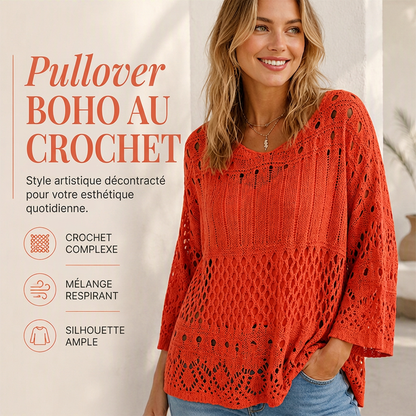 Pull en maille crochet ajouré pour femme