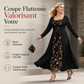 Robe longue corset noire à manches longues, col carré et lacets, avec panneau en maille brodé de fleurs