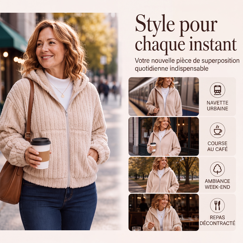 Veste à capuche en peluche double face pour femme
