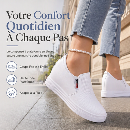 Chaussures à enfiler en cuir souple pour femmes, à semelle plate antidérapante avec rehausse invisible