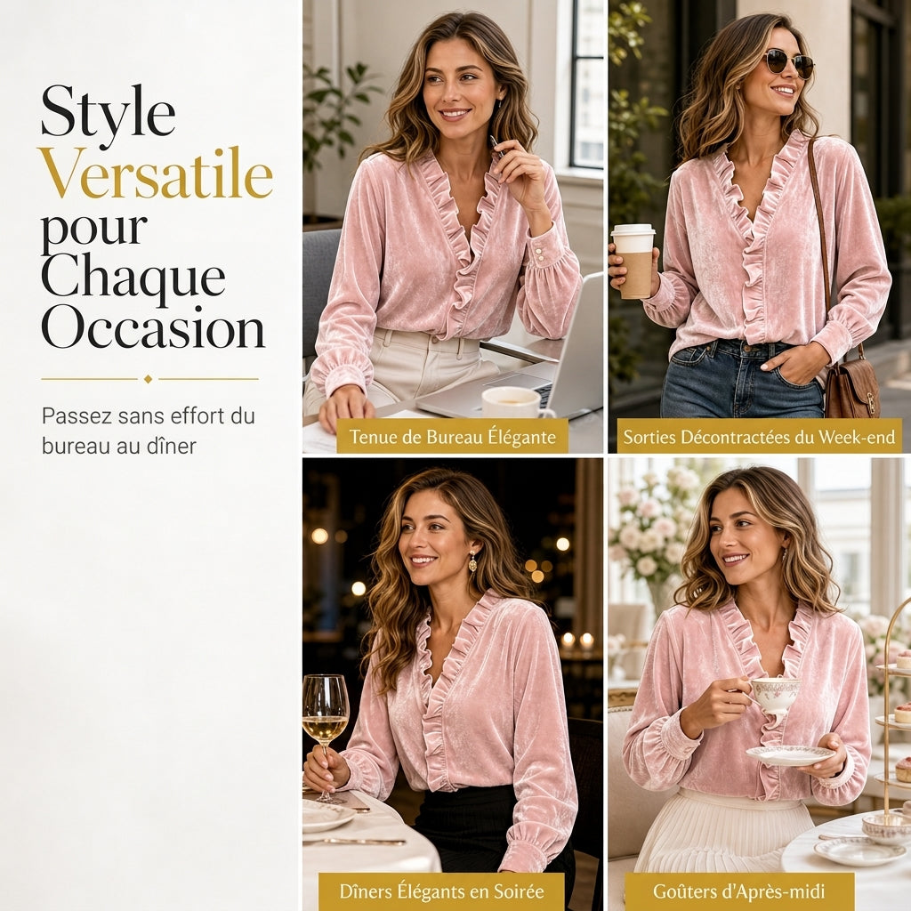 Blouse élégante pour femme en velours à manches longues