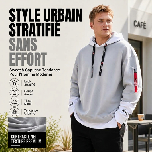 Sweat à capuche décontracté effet 2 pièces pour homme