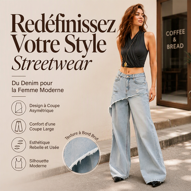 Jean large asymétrique à superpositions pour femme