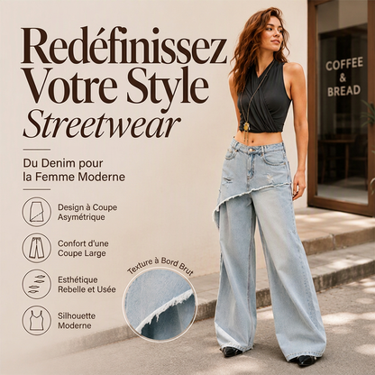 Jean large asymétrique à superpositions pour femme