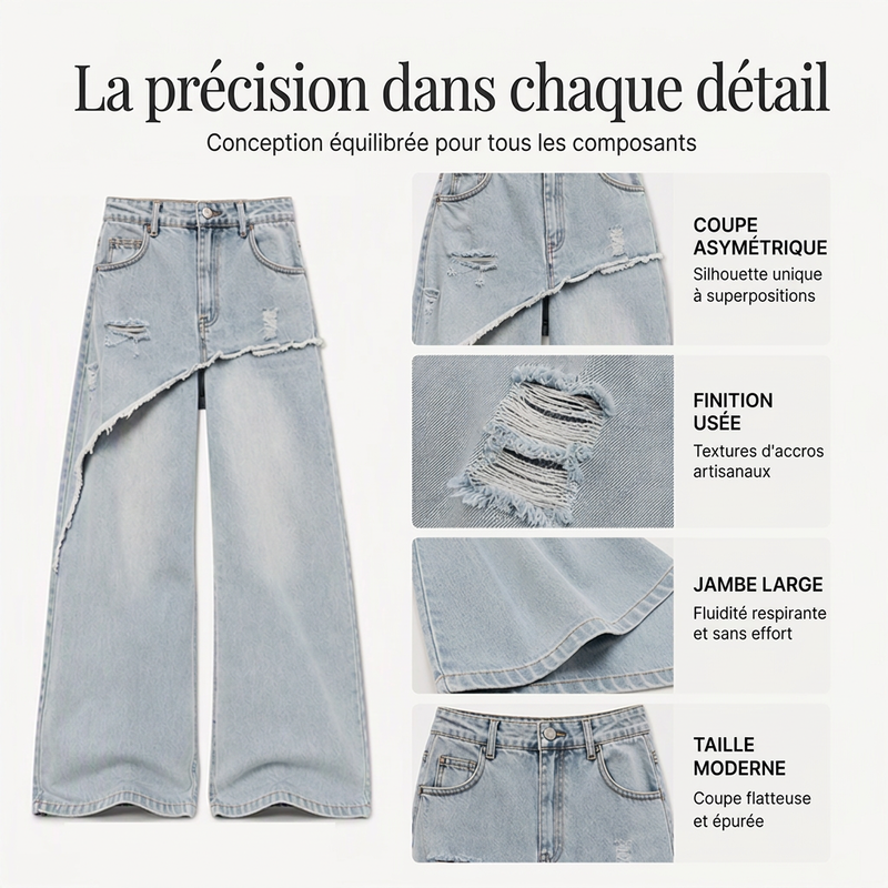 Jean large asymétrique à superpositions pour femme
