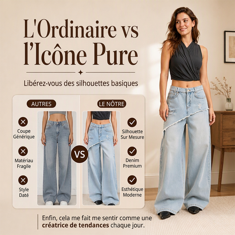 Jean large asymétrique à superpositions pour femme
