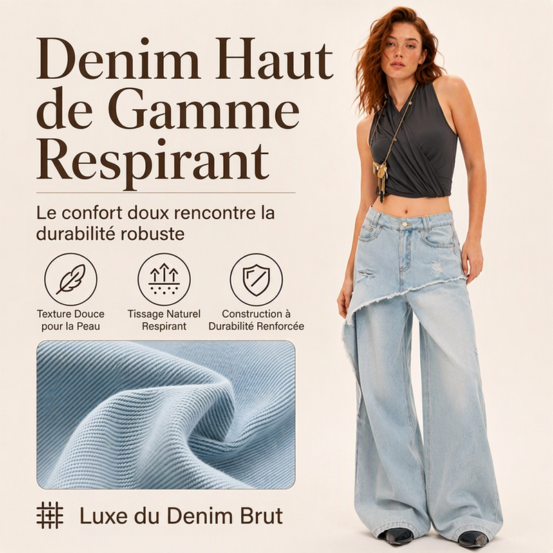Jean large asymétrique à superpositions pour femme