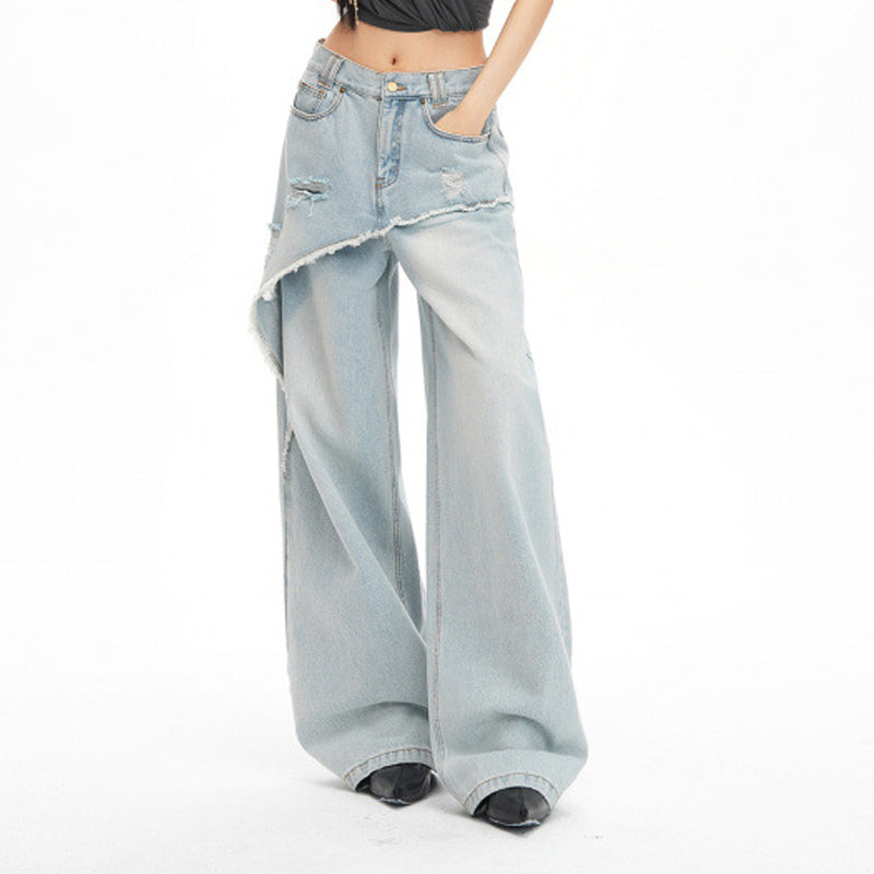 Jean large asymétrique à superpositions pour femme