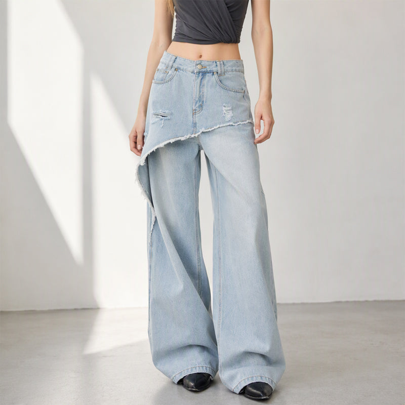 Jean large asymétrique à superpositions pour femme