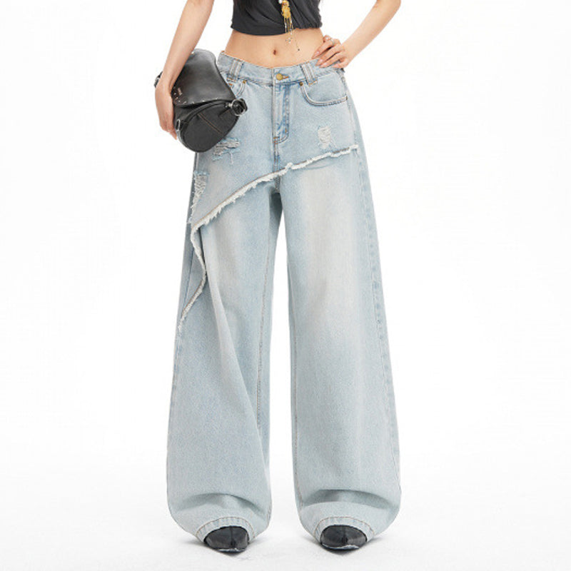 Jean large asymétrique à superpositions pour femme