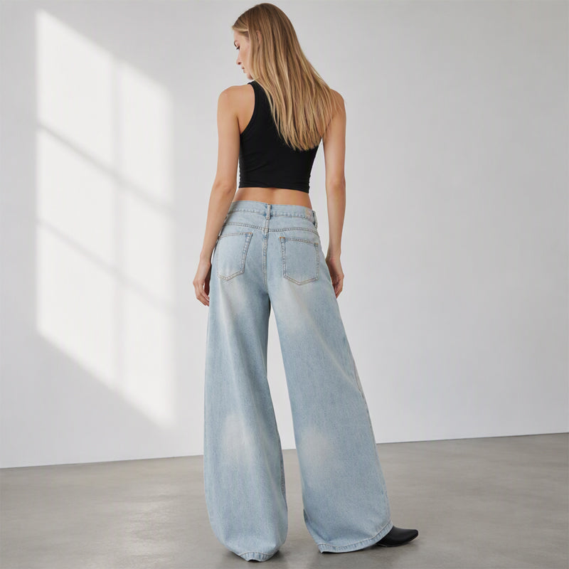 Jean large asymétrique à superpositions pour femme