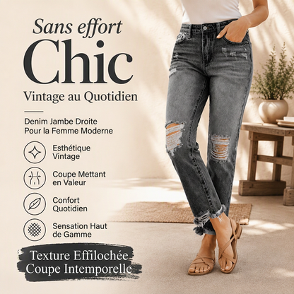 Jean déchiré rétro pour femme