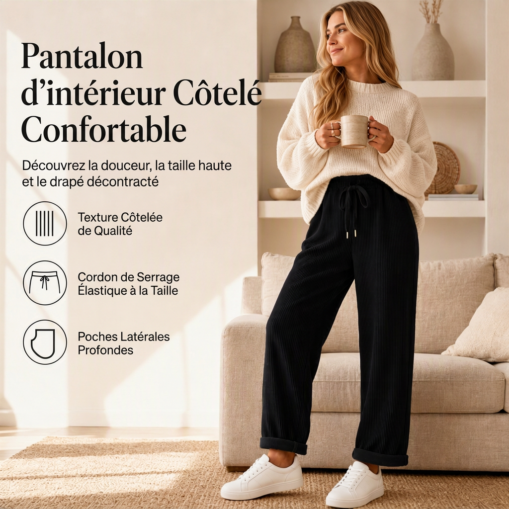 Pantalon large décontracté de mode pour femme, couleur unie