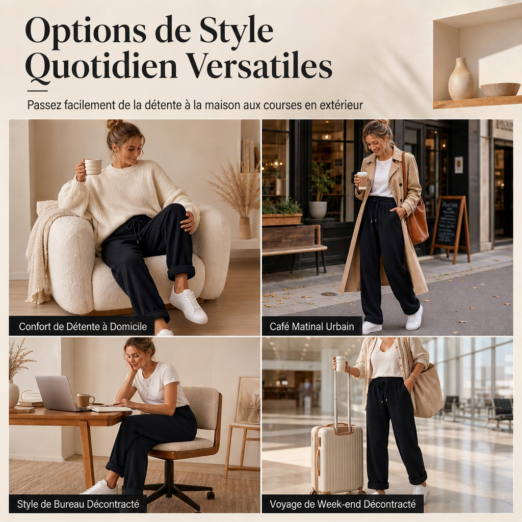 Pantalon large décontracté de mode pour femme, couleur unie