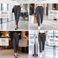 Pantalon cheville fuselé plissé pour femme, avec ceinture ornée de double anneau métallique et taille semi-élastique