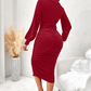 Robe moulante à col V, manches lanternes et fronces pour femme
