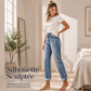 Jeans droits décontractés effet usé pour femme