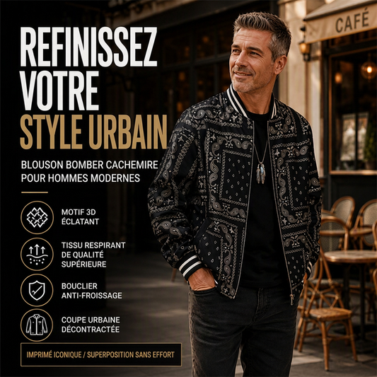 Blouson bomber à imprimé cachemire streetwear pour homme